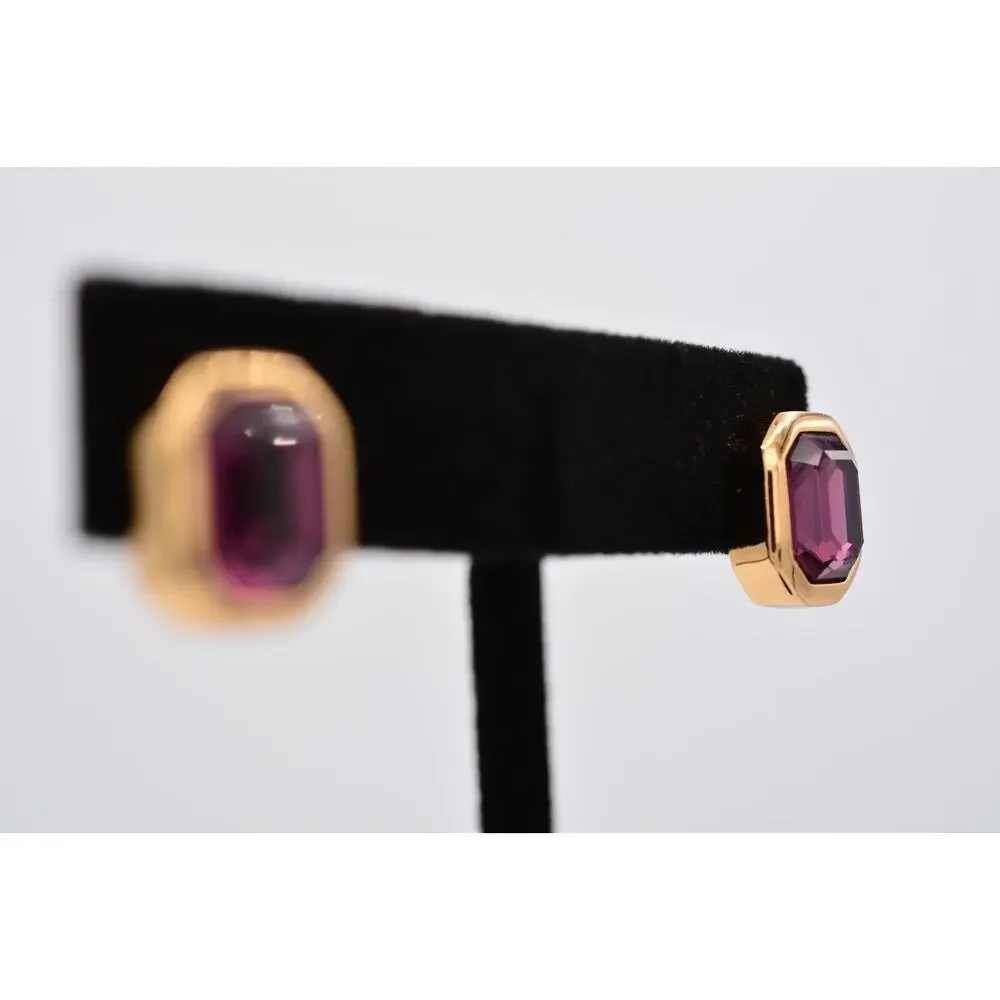 Christian Dior Vintage Crystal Earrings Gold Purple Baguette Signed 1980s BinAZ - Picture 5 of 12